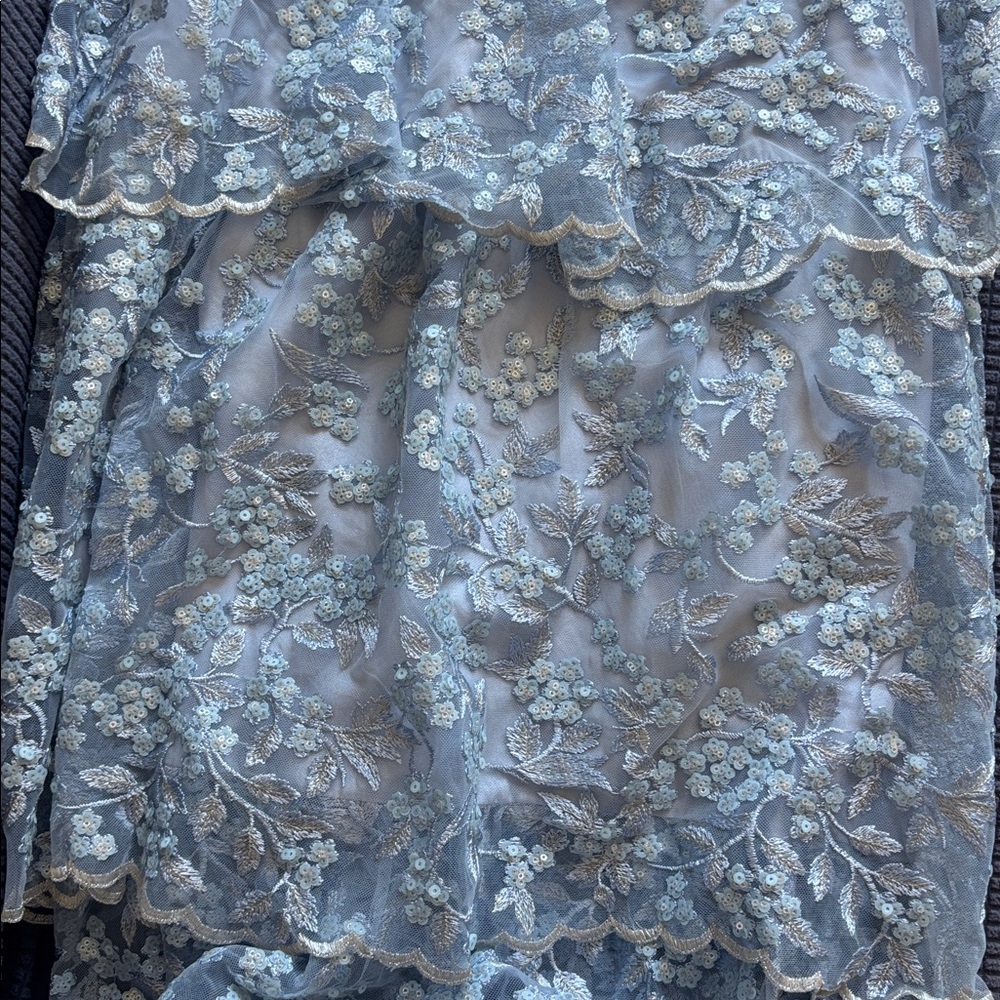 Self Portrait Blue Sequin Ruffle Midi Dress - Picture 3 of 6